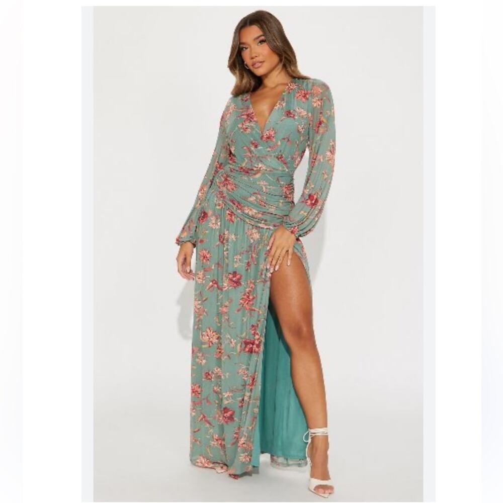 Fashion Nova Sage Farah Floral Maxi Dress